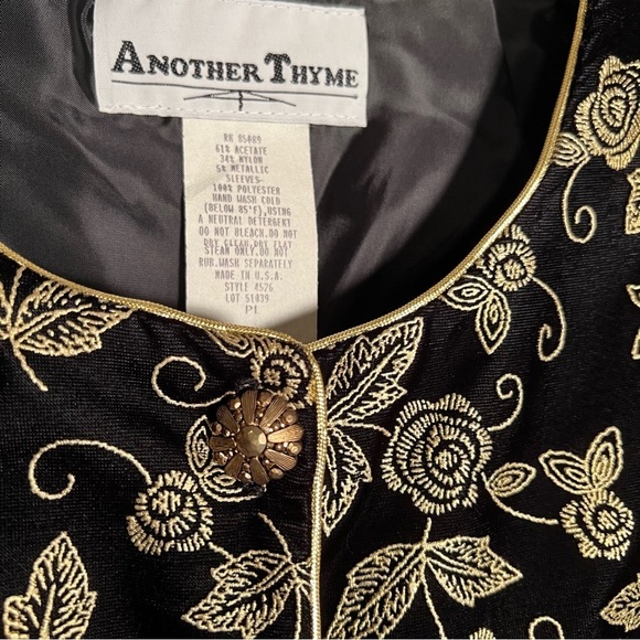 Black and Gold Embroidered Top Sheer Sleeves - Picture 3 of 9